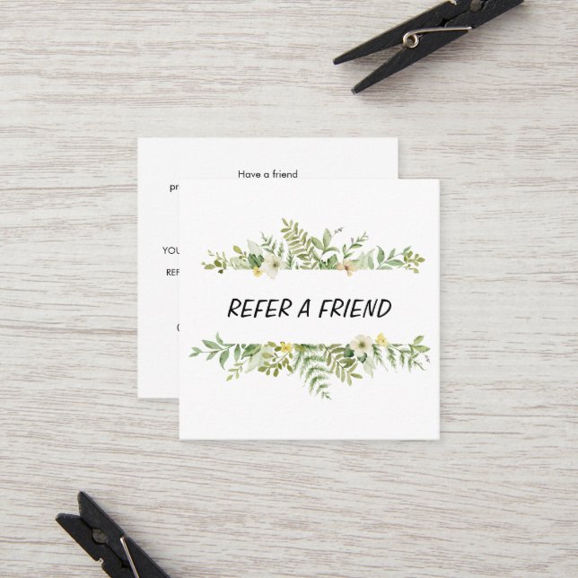 Watercolor Green Foliage Salon  Referral Card (Front/Back In Situ)