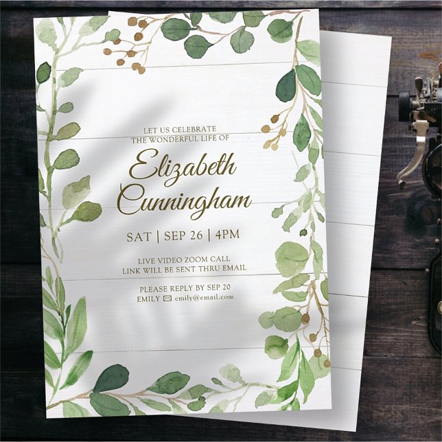 Watercolor Green Foliage Virtual Memorial Invitation (Creator Uploaded)