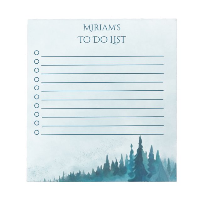 Watercolor Green Forest Blue Notepad (Front)