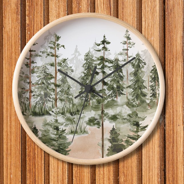 Watercolor Green Forest Clock (In situ wall)