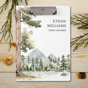 Watercolor Green Forest Landscape Personalised Clipboard