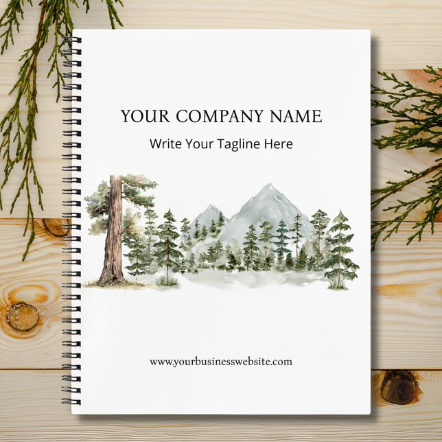 Watercolor Green Forest Nature Outdoor Business Notebook (Close up)