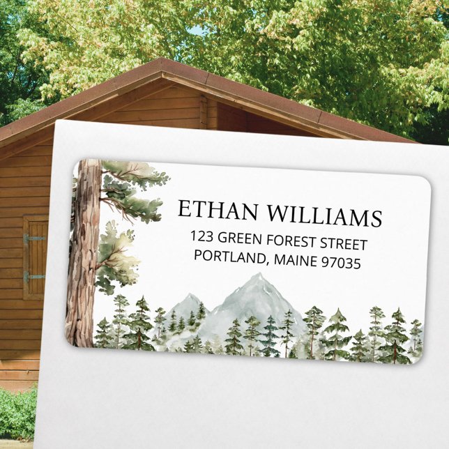Watercolor Green Forest Personalised Address Label (In situ)