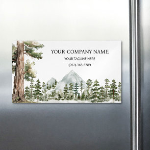 Watercolor Green Forest Personalised Outdoor Magnetic Business Card