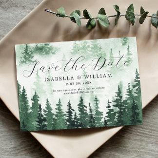 Watercolor Green Forest Save The Date