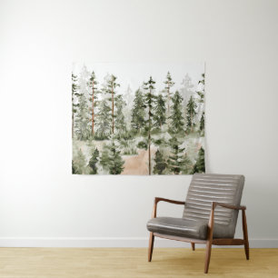 Watercolor Green Forest Tapestry