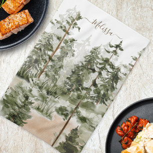 Watercolor Green Forest Tea Towel