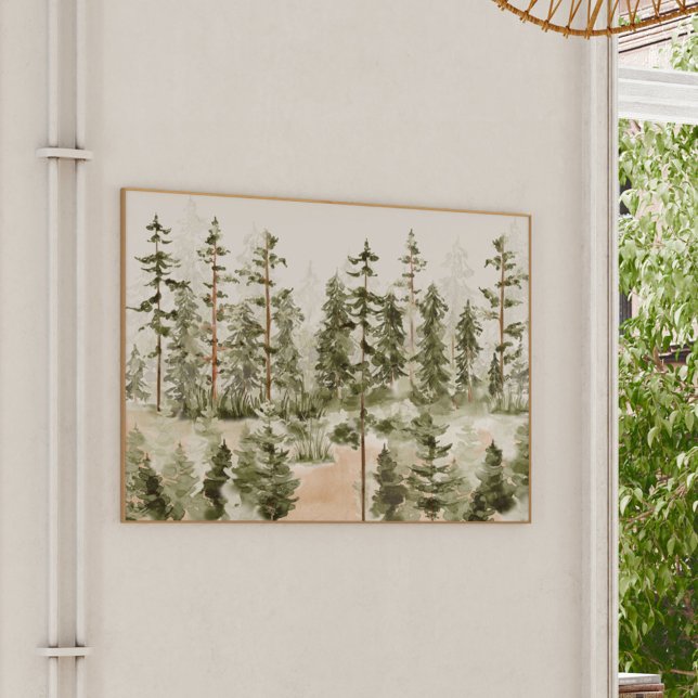 Watercolor Green Forest Wall Art (In situ)