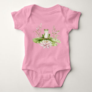 Watercolor Green Frog  Baby Bodysuit