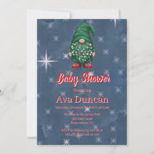 Watercolor Green Gnome Christmas Baby Shower Invitation