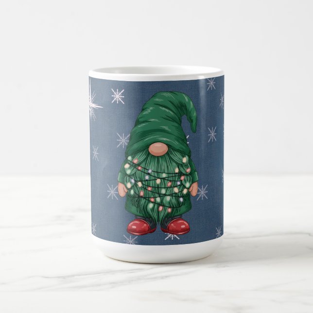Watercolor Green Gnome Christmas Lights Coffee Mug (Center)