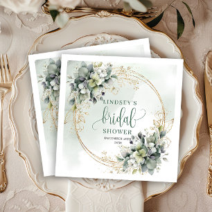 Watercolor Green Gold Bridal Shower Party Napkins
