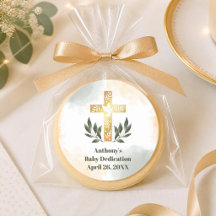 Watercolor Green Gold Cross Baby Dedication