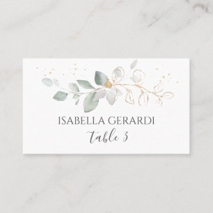 Watercolor green & gold foliage place card