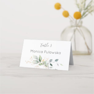 Watercolor green & gold foliage place card
