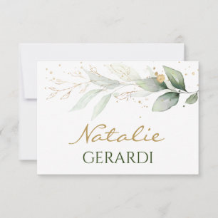 Watercolor green & gold foliage Place card