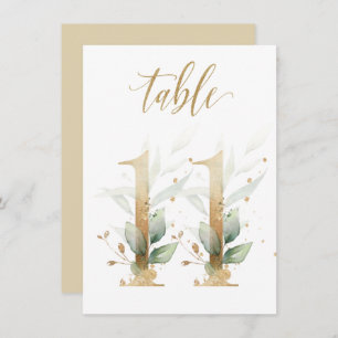 Watercolor Green & Gold Foliage, Table Number 11