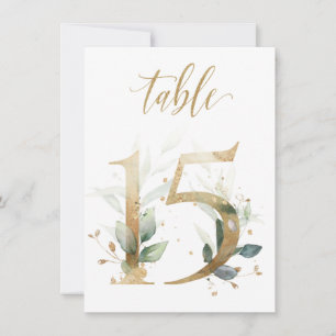 Watercolor Green & Gold Foliage, Table Number 15