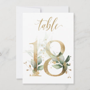 Watercolor Green & Gold Foliage, Table Number 18
