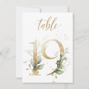 Watercolor Green & Gold Foliage, Table Number 19