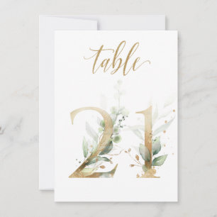 Watercolor Green & Gold Foliage, Table Number 21