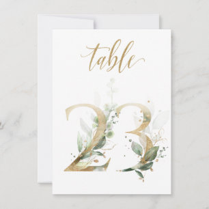 Watercolor Green & Gold Foliage, Table Number 23