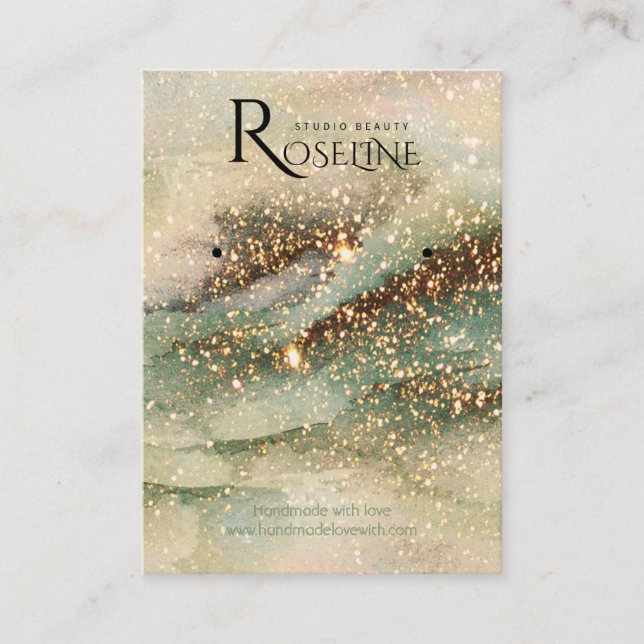 Watercolor green gold glitter jewlery  Display Business Card (Front)