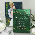 Watercolor Green Gold Marble Agate Geode Photo Save The Date<br><div class="desc">Modern Elegant Watercolor Emerald Green and Gold Marble Agate Geode Save The Date Card - Photo Back</div>