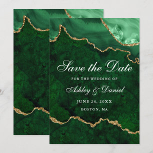 Watercolor Green Gold Marble Agate Geode Save The Date