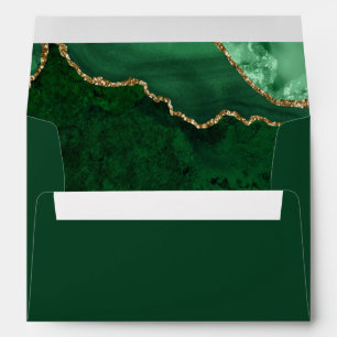 Watercolor Green Gold Marble Agate Geode Wedding Envelope