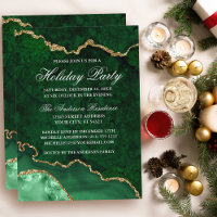 Watercolor Green Gold Marble Geode Holiday Party