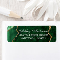 Watercolor Green Gold Marble Return Address