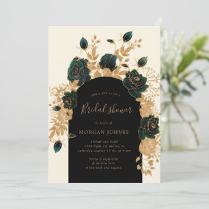 Watercolor Green Gold Roses Bridal Shower Invite