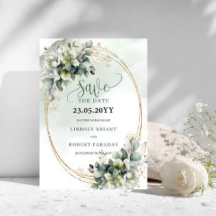 Watercolor Green Gold Sage Green Save The Date
