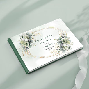 Watercolor Green Gold Sage Green Wedding Guest Boo Book