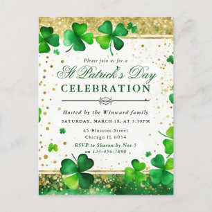 Watercolor Green & Gold Shamrock St Patrick's Day Postcard