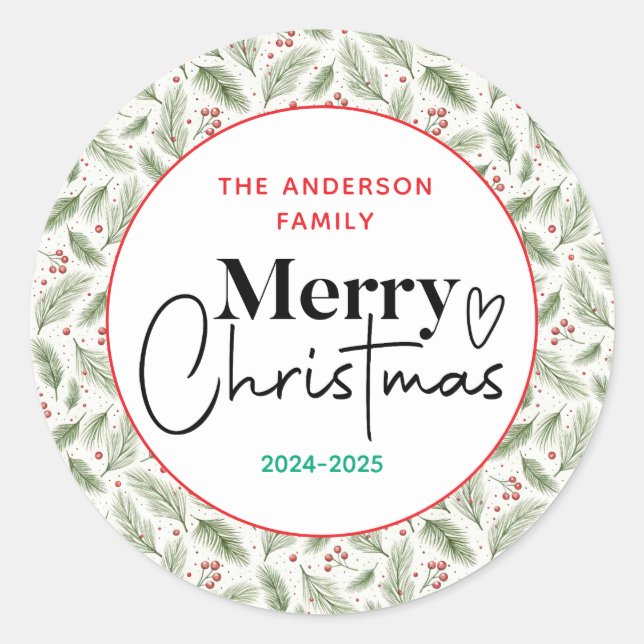 : Watercolor Green Grass – Festive Christmas Party Classic Round Sticker (Front)