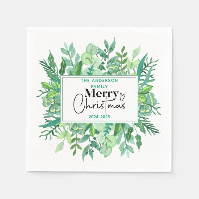 : Watercolor Green Grass – Festive Christmas Party Napkin (Front)