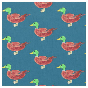 Watercolor Green Head Mallard Duck Fabric