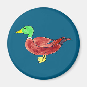 Watercolor Green Head Mallard Duck Magnet
