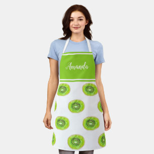 Watercolor green Kiwi pattern personalised Apron
