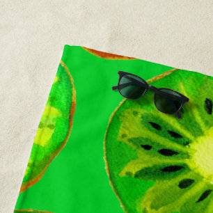Watercolor green kiwi slice art beach style towel