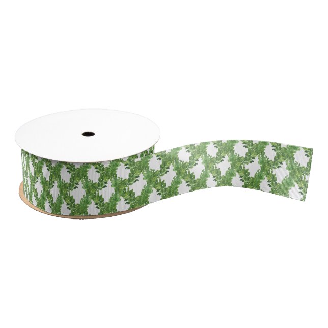 Watercolor Green Lattice Garland Grosgrain Ribbon (Spool)