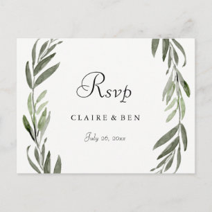 Watercolor Green Leaf All Occasion RSVP Postcard