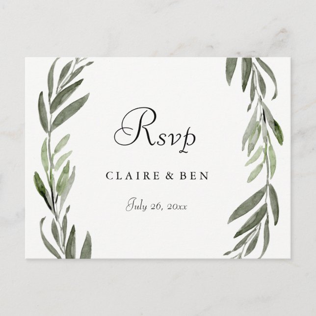 Watercolor Green Leaf All Occasion RSVP Postcard (Front)