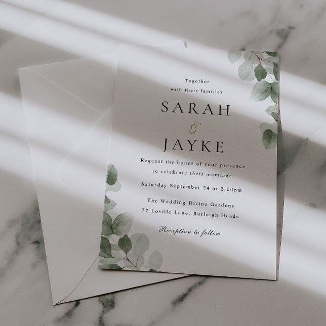 Watercolor Green Leaf Elegance Wedding Invitation (Creator Uploaded)