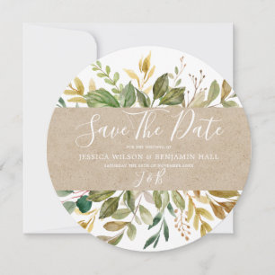 Watercolor Green Leaf Summer Wedding Fall Save The Date