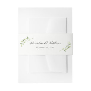 Watercolor Green Leaf Wedding Belly Band Invitation Belly Band