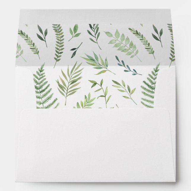 Watercolor Green Leaf Wedding Envelope (Back (Bottom))