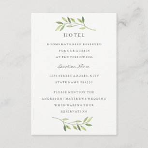 Watercolor Green Leaf Wedding Hotel Accommodation Enclosure Card